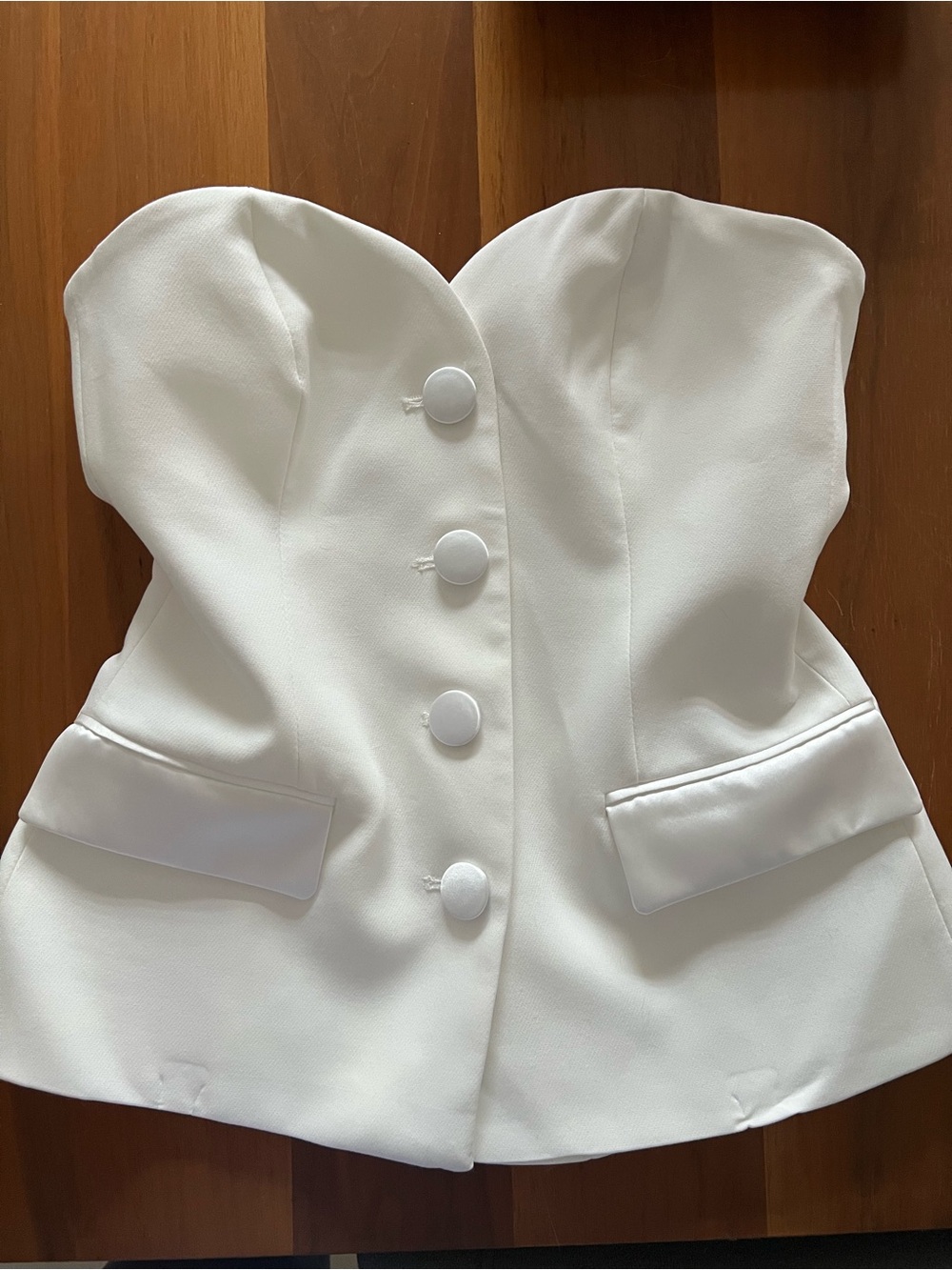 Zara Strapless White Peplum Button Front Top